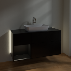 Тумба под раковину Villeroy & Boch Finion 120х50,1 см с подсветкой МДФ черный матовый лак/стекло черное матовое G822PDPD