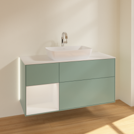 Тумба под раковину Villeroy & Boch Finion 120х50,1 см с подсветкой МДФ оливковый матовый лак/стекло белое матовое G821GFGM