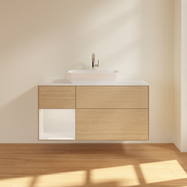 Тумба под раковину Villeroy & Boch Finion 120х50,1 см с подсветкой МДФ шпон дуба/стекло белое матовое G821GFPC