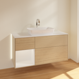 Тумба под раковину Villeroy & Boch Finion 120х50,1 см с подсветкой МДФ шпон дуба/стекло белое матовое G821GFPC