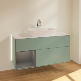 Тумба под раковину Villeroy & Boch Finion 120х50,1 см с подсветкой МДФ оливковый матовый лак/стекло белое матовое G821GKGM