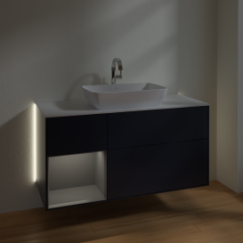 Тумба под раковину Villeroy & Boch Finion 120х50,1 см с подсветкой МДФ темно-синий матовый лак/стекло белое матовое G821GKHG