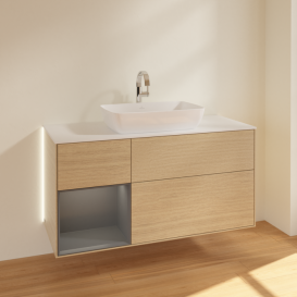 Тумба под раковину Villeroy & Boch Finion 120х50,1 см с подсветкой МДФ шпон дуба/стекло белое матовое G821GKPC