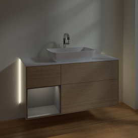 Тумба под раковину Villeroy & Boch Finion 120х50,1 см с подсветкой МДФ шпон дуба/стекло белое матовое G821GKPC