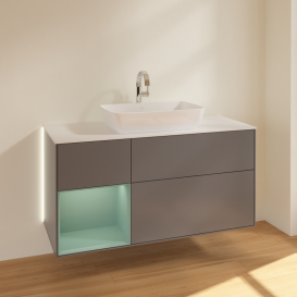 Тумба под раковину Villeroy & Boch Finion 120х50,1 см с подсветкой МДФ антрацит матовый лак/стекло белое матовое G821GMGK