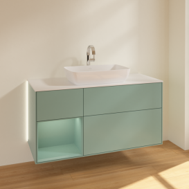 Тумба под раковину Villeroy & Boch Finion 120х50,1 см с подсветкой МДФ оливковый матовый лак/стекло белое матовое G821GMGM