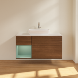 Тумба под раковину Villeroy & Boch Finion 120х50,1 см с подсветкой МДФ шпон грецкого ореха/стекло белое матовое G821GMGN