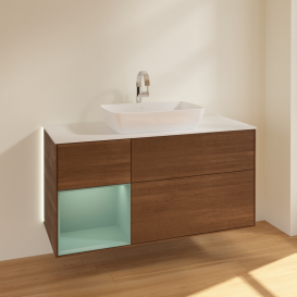 Тумба под раковину Villeroy & Boch Finion 120х50,1 см с подсветкой МДФ шпон грецкого ореха/стекло белое матовое G821GMGN