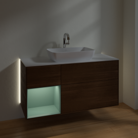 Тумба под раковину Villeroy & Boch Finion 120х50,1 см с подсветкой МДФ шпон грецкого ореха/стекло белое матовое G821GMGN