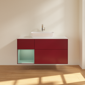 Тумба под раковину Villeroy & Boch Finion 120х50,1 см с подсветкой МДФ пион матовый лак/стекло белое матовое G821GMHB