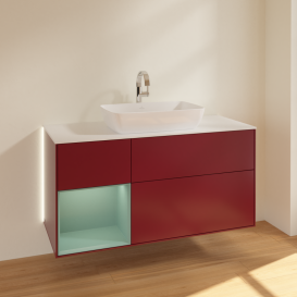 Тумба под раковину Villeroy & Boch Finion 120х50,1 см с подсветкой МДФ пион матовый лак/стекло белое матовое G821GMHB