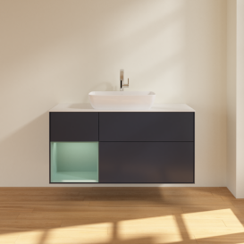 Тумба под раковину Villeroy & Boch Finion 120х50,1 см с подсветкой МДФ темно-синий матовый лак/стекло белое матовое G821GMHG