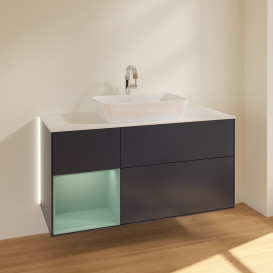 Тумба под раковину Villeroy & Boch Finion 120х50,1 см с подсветкой МДФ темно-синий матовый лак/стекло белое матовое G821GMHG