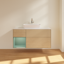 Тумба под раковину Villeroy & Boch Finion 120х50,1 см с подсветкой МДФ шпон дуба/стекло белое матовое G821GMPC