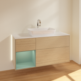 Тумба под раковину Villeroy & Boch Finion 120х50,1 см с подсветкой МДФ шпон дуба/стекло белое матовое G821GMPC