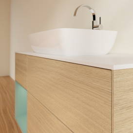 Тумба под раковину Villeroy & Boch Finion 120х50,1 см с подсветкой МДФ шпон дуба/стекло белое матовое G821GMPC