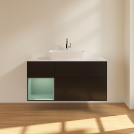 Тумба под раковину Villeroy & Boch Finion 120х50,1 см с подсветкой МДФ черный матовый лак/стекло белое матовое G821GMPD