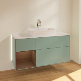 Тумба під раковину Villeroy & Boch Finion 120х50,1 см із підсвічуванням МДФ оливковий матовий лак/скло біле матове G821GNGM