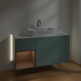 Тумба під раковину Villeroy & Boch Finion 120х50,1 см із підсвічуванням МДФ оливковий матовий лак/скло біле матове G821GNGM