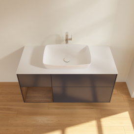 Тумба під раковину Villeroy & Boch Finion 120х50,1 см із підсвічуванням МДФ темно-синій матовий лак/скло біле матове G821GNHG