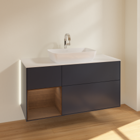 Тумба під раковину Villeroy & Boch Finion 120х50,1 см із підсвічуванням МДФ темно-синій матовий лак/скло біле матове G821GNHG