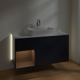 Тумба під раковину Villeroy & Boch Finion 120х50,1 см із підсвічуванням МДФ темно-синій матовий лак/скло біле матове G821GNHG