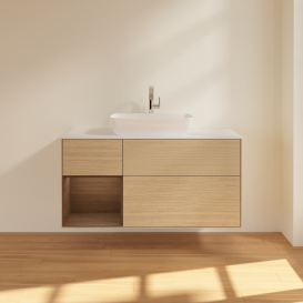 Тумба под раковину Villeroy & Boch Finion 120х50,1 см с подсветкой МДФ шпон дуба/стекло белое матовое G821GNPC