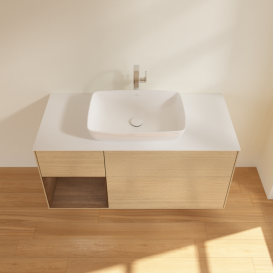 Тумба под раковину Villeroy & Boch Finion 120х50,1 см с подсветкой МДФ шпон дуба/стекло белое матовое G821GNPC