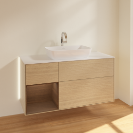 Тумба под раковину Villeroy & Boch Finion 120х50,1 см с подсветкой МДФ шпон дуба/стекло белое матовое G821GNPC