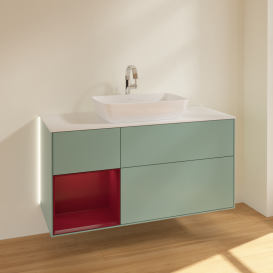 Тумба под раковину Villeroy & Boch Finion 120х50,1 см с подсветкой МДФ оливковый матовый лак/стекло белое матовое G821HBGM