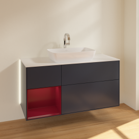 Тумба под раковину Villeroy & Boch Finion 120х50,1 см с подсветкой МДФ темно-синий матовый лак/стекло белое матовое G821HBHG