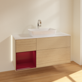 Тумба под раковину Villeroy & Boch Finion 120х50,1 см с подсветкой МДФ шпон дуба/стекло белое матовое G821HBPC