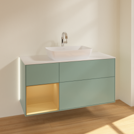 Тумба под раковину Villeroy & Boch Finion 120х50,1 см с подсветкой МДФ оливковый матовый лак/стекло белое матовое G821HFGM