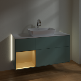 Тумба под раковину Villeroy & Boch Finion 120х50,1 см с подсветкой МДФ оливковый матовый лак/стекло белое матовое G821HFGM