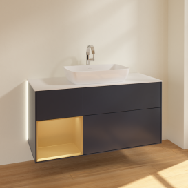 Тумба под раковину Villeroy & Boch Finion 120х50,1 см с подсветкой МДФ темно-синий матовый лак/стекло белое матовое G821HFHG