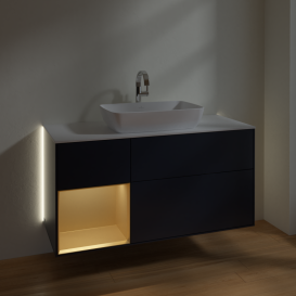 Тумба под раковину Villeroy & Boch Finion 120х50,1 см с подсветкой МДФ темно-синий матовый лак/стекло белое матовое G821HFHG