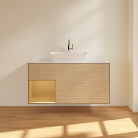 Тумба под раковину Villeroy & Boch Finion 120х50,1 см с подсветкой МДФ шпон дуба/стекло белое матовое G821HFPC