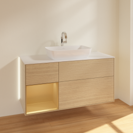 Тумба под раковину Villeroy & Boch Finion 120х50,1 см с подсветкой МДФ шпон дуба/стекло белое матовое G821HFPC