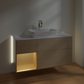 Тумба под раковину Villeroy & Boch Finion 120х50,1 см с подсветкой МДФ шпон дуба/стекло белое матовое G821HFPC