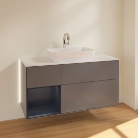 Тумба под раковину Villeroy & Boch Finion 120х50,1 см с подсветкой МДФ антрацит матовый лак/стекло белое матовое G821HGGK