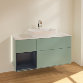 Тумба под раковину Villeroy & Boch Finion 120х50,1 см с подсветкой МДФ оливковый матовый лак/стекло белое G821HGGM