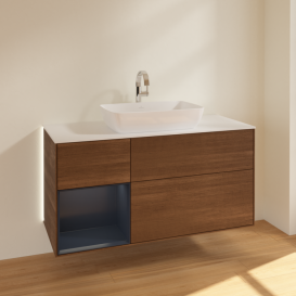 Тумба под раковину Villeroy & Boch Finion 120х50,1 см с подсветкой МДФ шпон грецкого ореха/стекло белое матовое G821HGGN