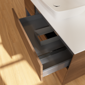 Тумба под раковину Villeroy & Boch Finion 120х50,1 см с подсветкой МДФ шпон грецкого ореха/стекло белое матовое G821HGGN