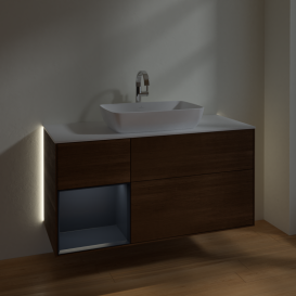 Тумба под раковину Villeroy & Boch Finion 120х50,1 см с подсветкой МДФ шпон грецкого ореха/стекло белое матовое G821HGGN