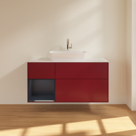 Тумба под раковину Villeroy & Boch Finion 120х50,1 см с подсветкой МДФ пион матовый лак/стекло белое матовое G821HGHB