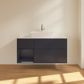 Тумба под раковину Villeroy & Boch Finion 120х50,1 см с подсветкой МДФ темно-синий матовый лак/стекло белое матовое G821HGHG