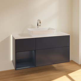 Тумба под раковину Villeroy & Boch Finion 120х50,1 см с подсветкой МДФ темно-синий матовый лак/стекло белое матовое G821HGHG