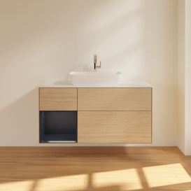 Тумба под раковину Villeroy & Boch Finion 120х50,1 см с подсветкой МДФ шпон дуба/стекло белое матовое G821HGPC