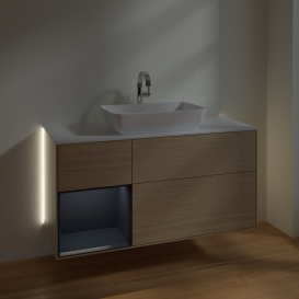 Тумба под раковину Villeroy & Boch Finion 120х50,1 см с подсветкой МДФ шпон дуба/стекло белое матовое G821HGPC