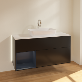 Тумба под раковину Villeroy & Boch Finion 120х50,1 см с подсветкой МДФ черный матовый лак/стекло белое матовое G821HGPD